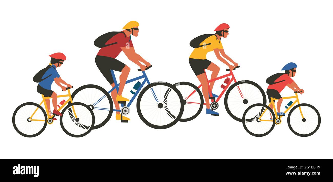 Family Cycling Sport Activity flat color vector isolated Stock Vector