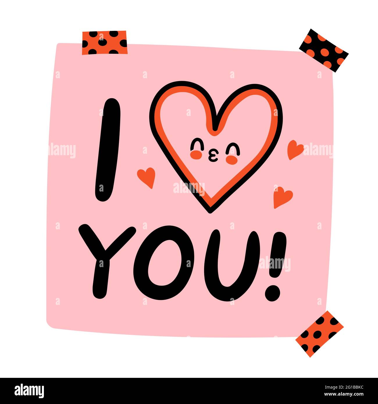 I love you quote. Cute funny paper note with heart kiss character ...