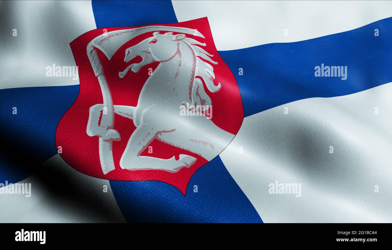 3D Illustration of a waving Finland city flag of Orimattila Stock Photo