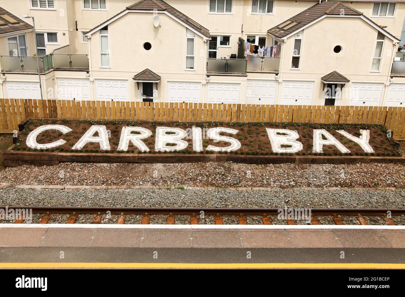 Carbis Bay railway train station ornamental signage, St. Ives, Cornwall