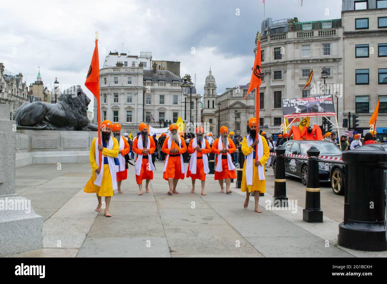 LONDON, ENGLAND- 6th June 2021: Sikh protesters at 1984 Remembrance ...