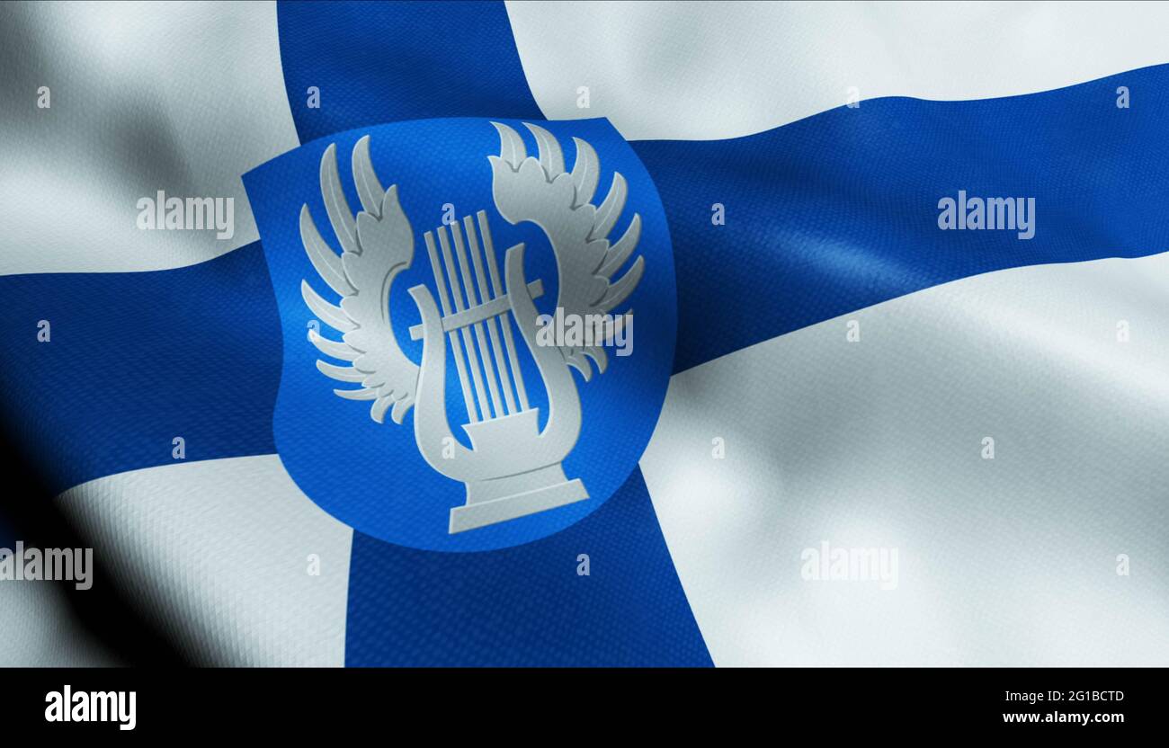 3D Illustration of a waving Finland city flag of Jarvenpaa Stock Photo
