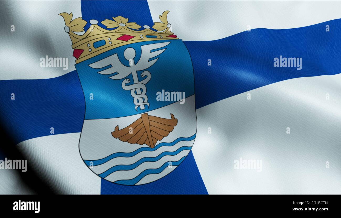 3D Illustration of a waving Finland city flag of Jyvaskyla Stock Photo