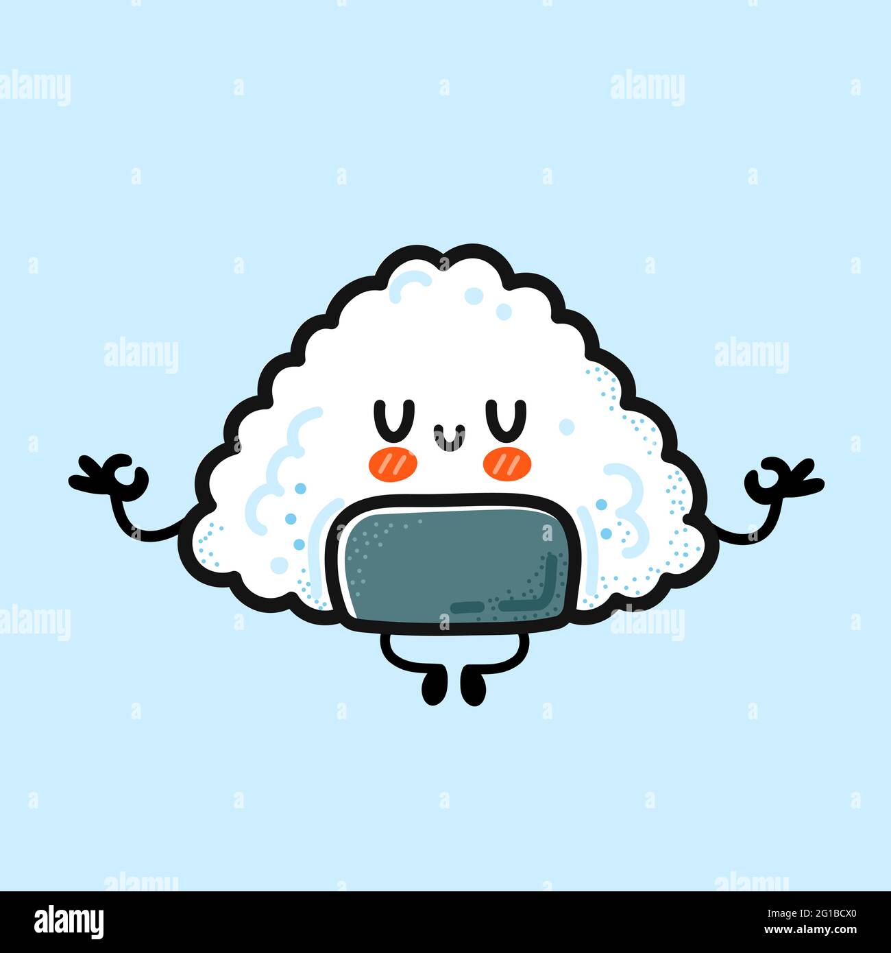 Cute funny onigiri meditate in yoga pose. Vector hand drawn cartoon ...