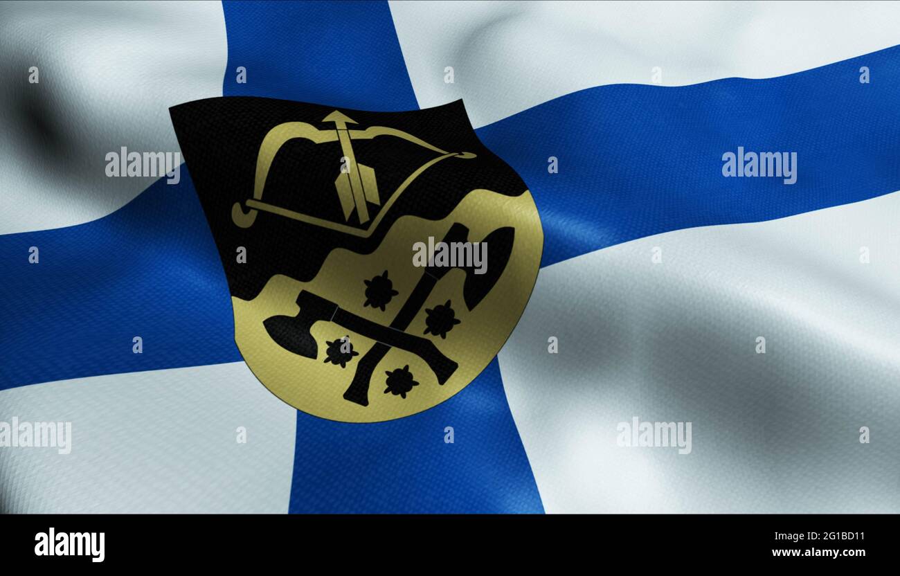 3D Illustration of a waving Finland city flag of Iisalmi Stock Photo