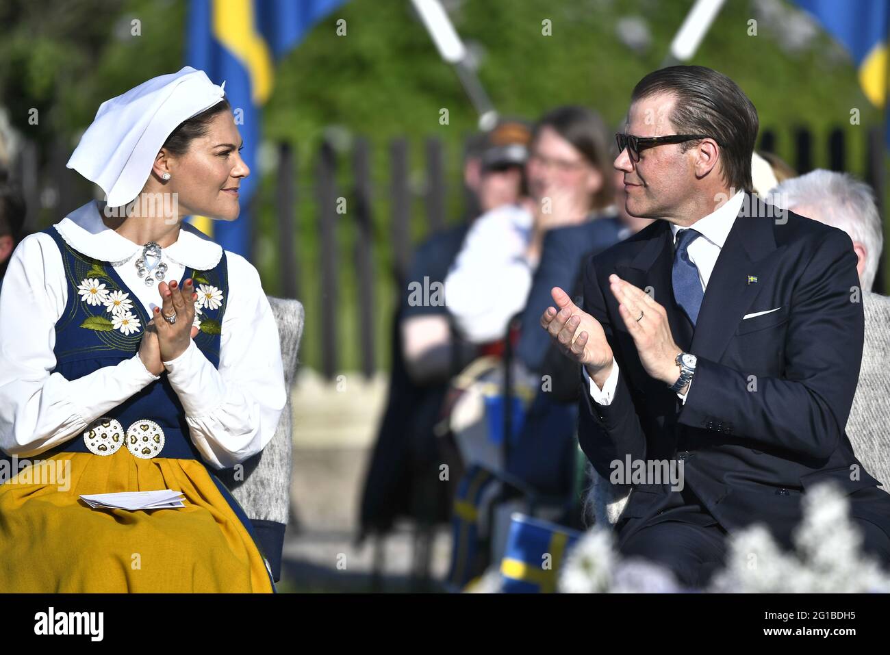 STOCKHOLM 20210606 Crown Princess Victoria and Prince Daniel attend the tradidional National Day celebrations at the open door museum Skansen tin Stockholm.  Photo: Claudio Bresciani / TT / kod 10090 Stock Photo