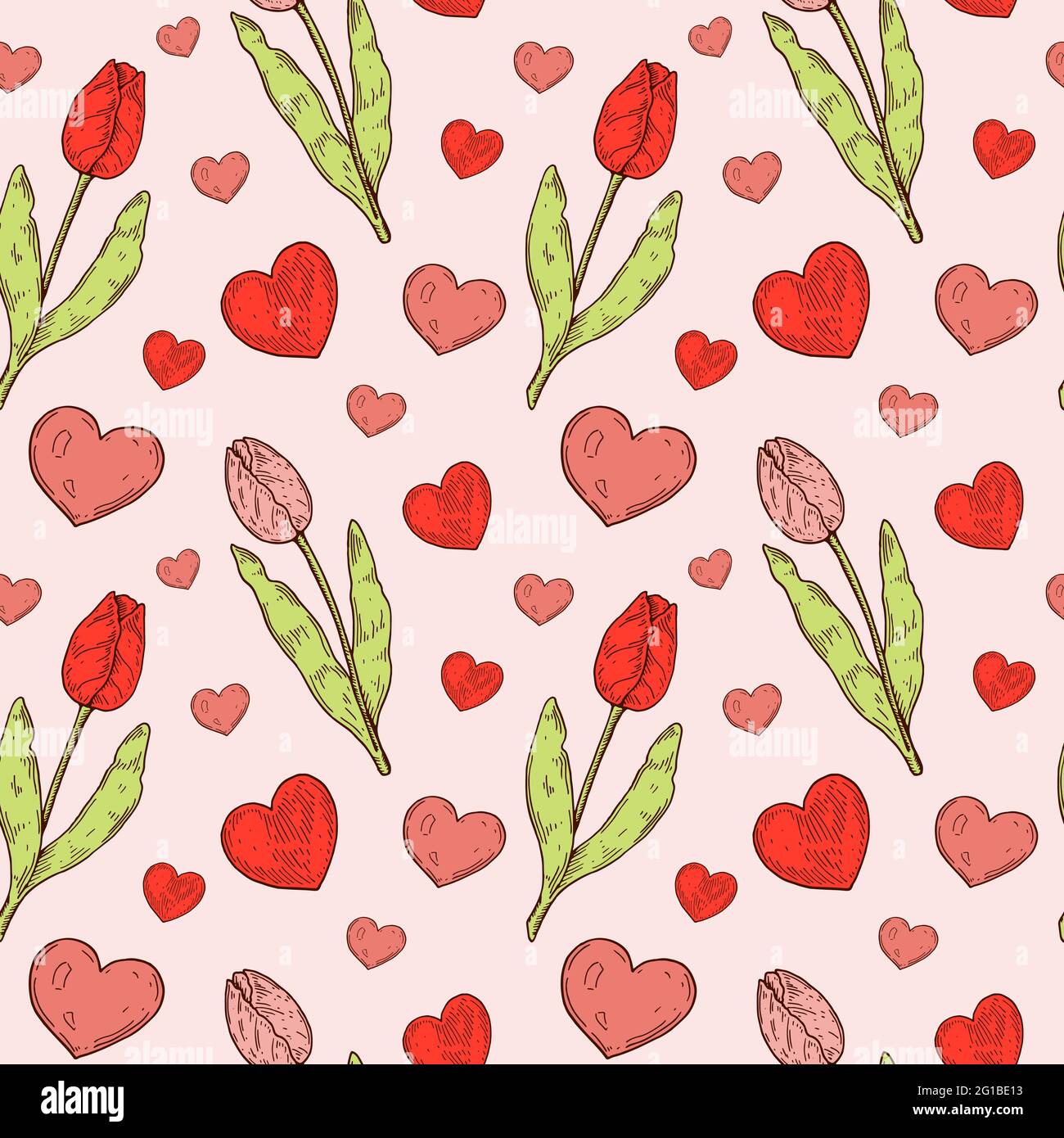 Hand drawn Valentines Day seamless pattern. Vector illustration in ...