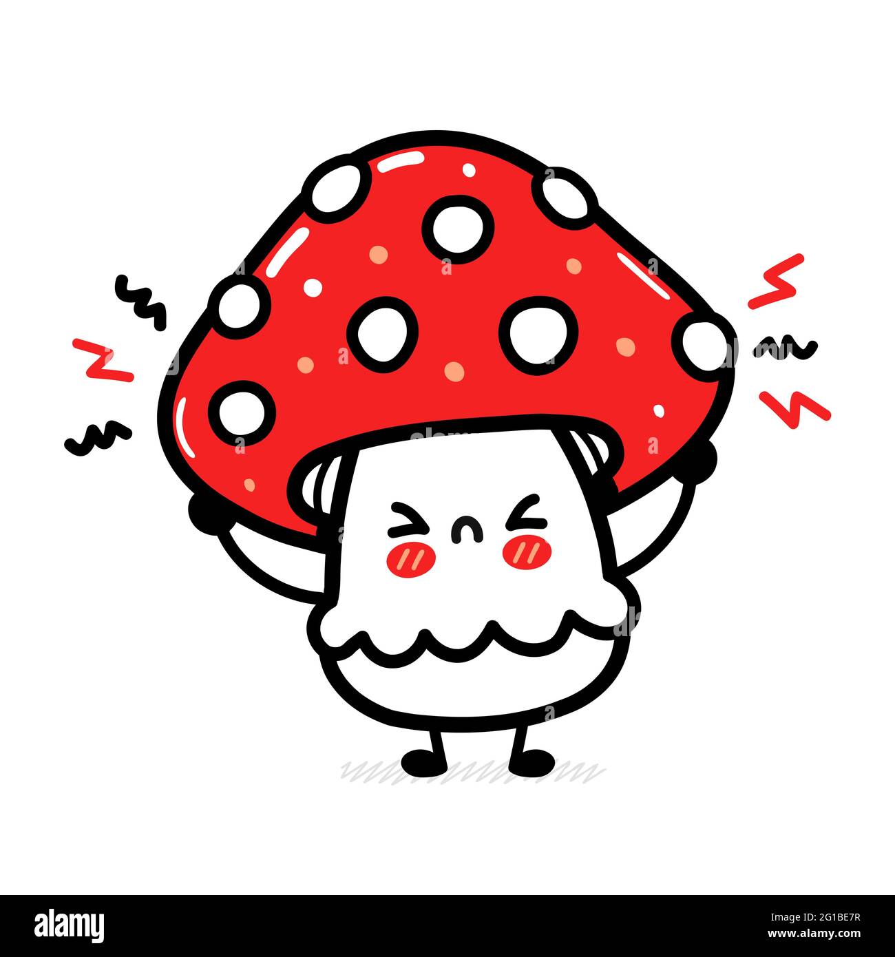Cute funny sad happy amanita mushroom. Vector hand drawn cartoon kawaii character illustration icon. Isolated on white background. Funny amanita mushroom mascot character concept Stock Vector