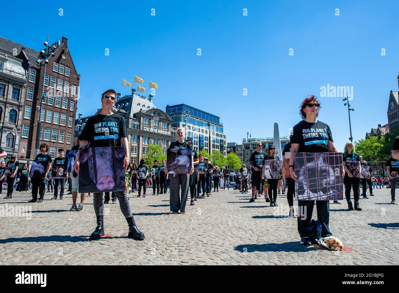 Animal activists wearing t-shirts with the slogan Animal activists wearing t-shirts with the slogan
