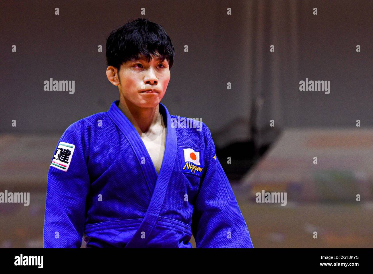 BUDAPEST, HUNGARY - JUNE 6: Genki Koga of Japan during the World Judo Championships Hungary 2021 at Papp Laszlo Budapest Sports Arena on June 6, 2021 in Budapest, Hungary (Photo by Yannick Verhoeven/Orange Pictures) Stock Photo