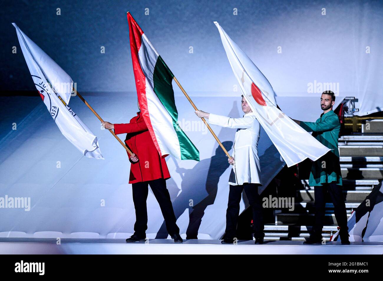 BUDAPEST, HUNGARY - JUNE 6: Offical Opening Ceremony of the World Judo Championships Hungary 2021 at Papp Laszlo Budapest Sports Arena on June 6, 2021 in Budapest, Hungary (Photo by Yannick Verhoeven/Orange Pictures) Stock Photo