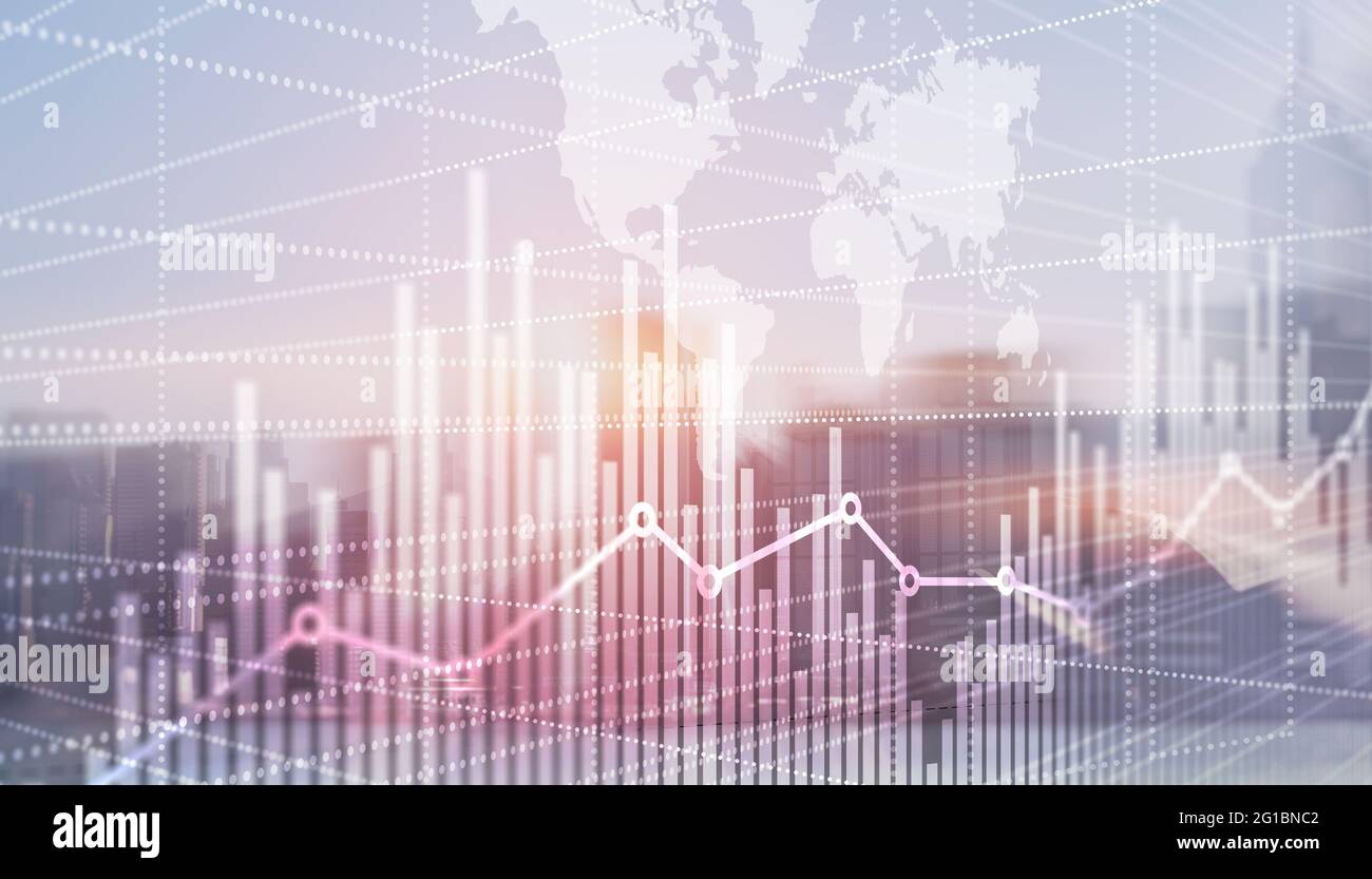 Abstract stock market bar graph on world map background Stock Photo - Alamy