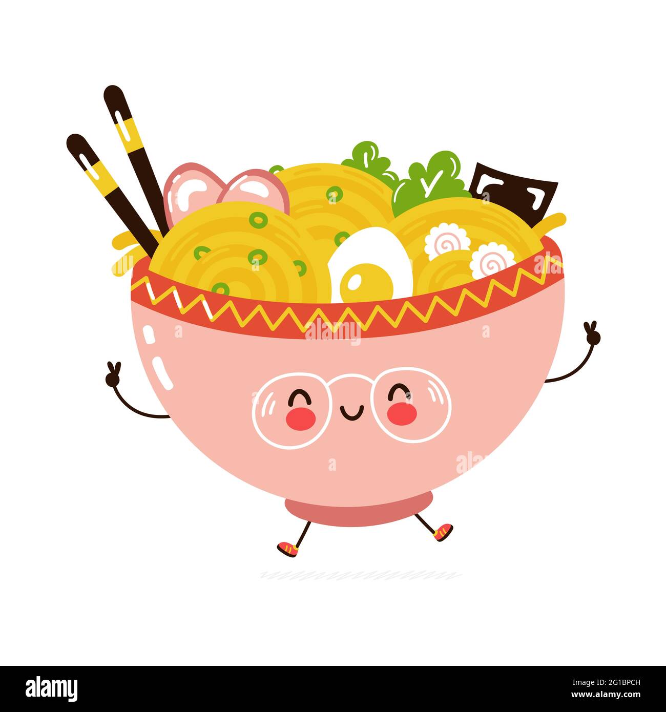 Cute funny Ramen bowl character. Vector hand drawn cartoon kawaii character illustration icon. Isolated on white background. Ramen bowl character concept Stock Vector