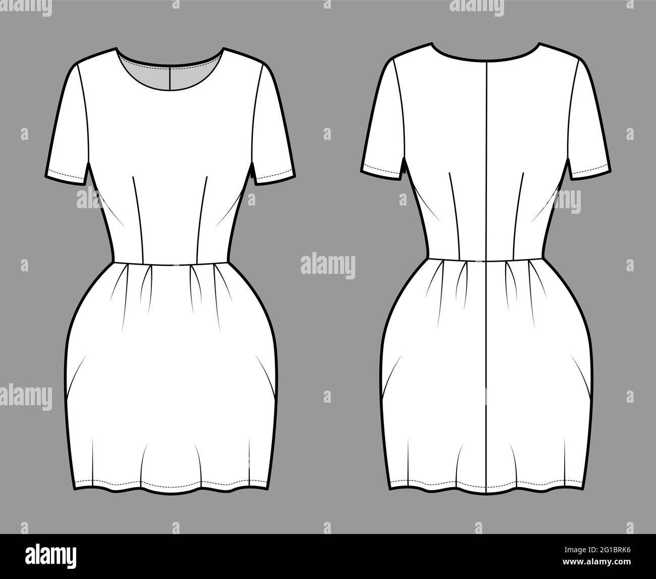 Dress bell technical fashion illustration with short sleeves, fitted ...