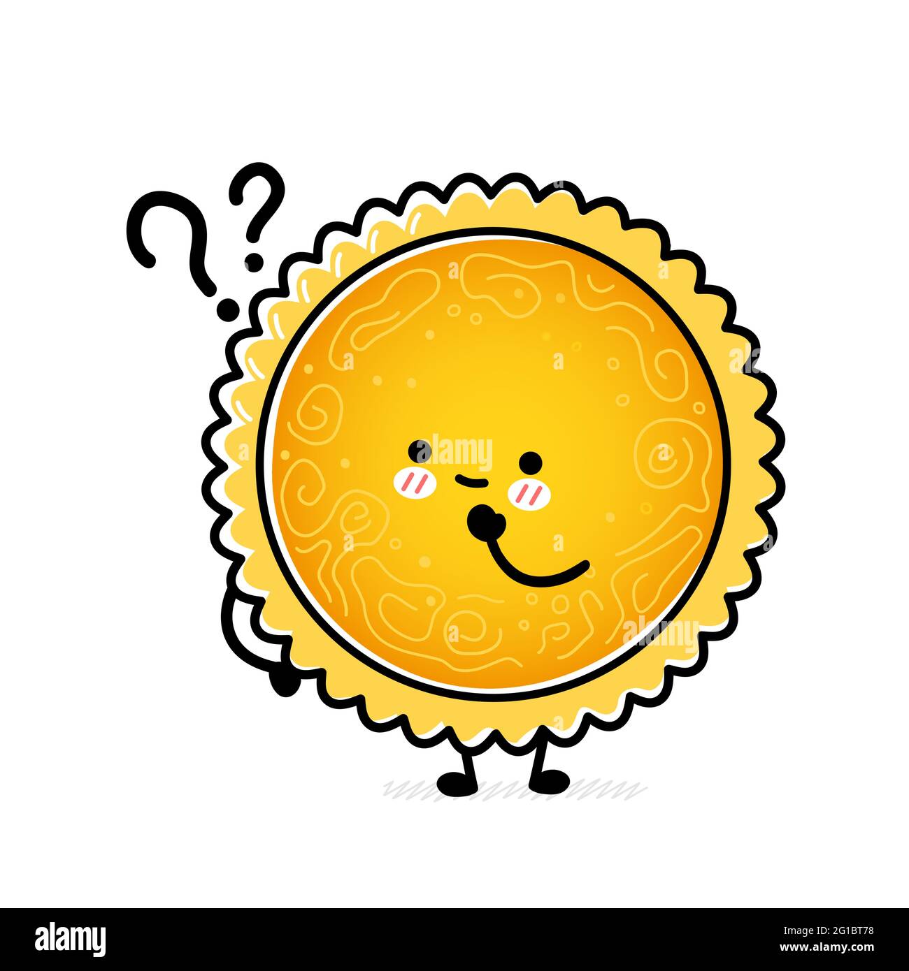 Cute funny Sun with question marks. Vector hand drawn cartoon kawaii character illustration icon. Isolated on white background. Sun mascot character concept Stock Vector