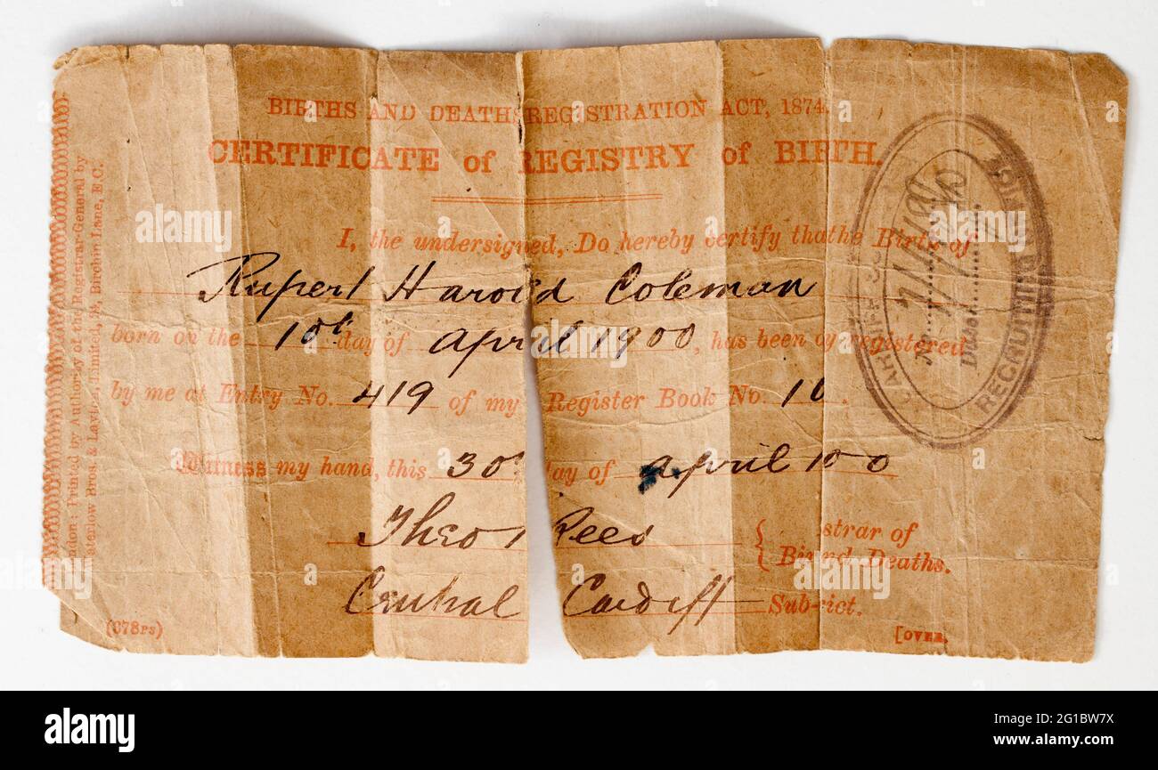 Vintage birth certificate stock photo alamy