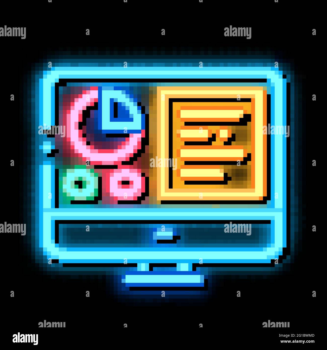 Analytics On Computer Screen neon glow icon illustration Stock Vector ...