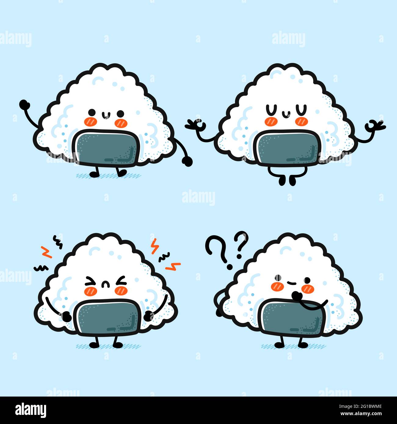 Cute funny onigiri set collection. Vector hand drawn cartoon kawaii ...