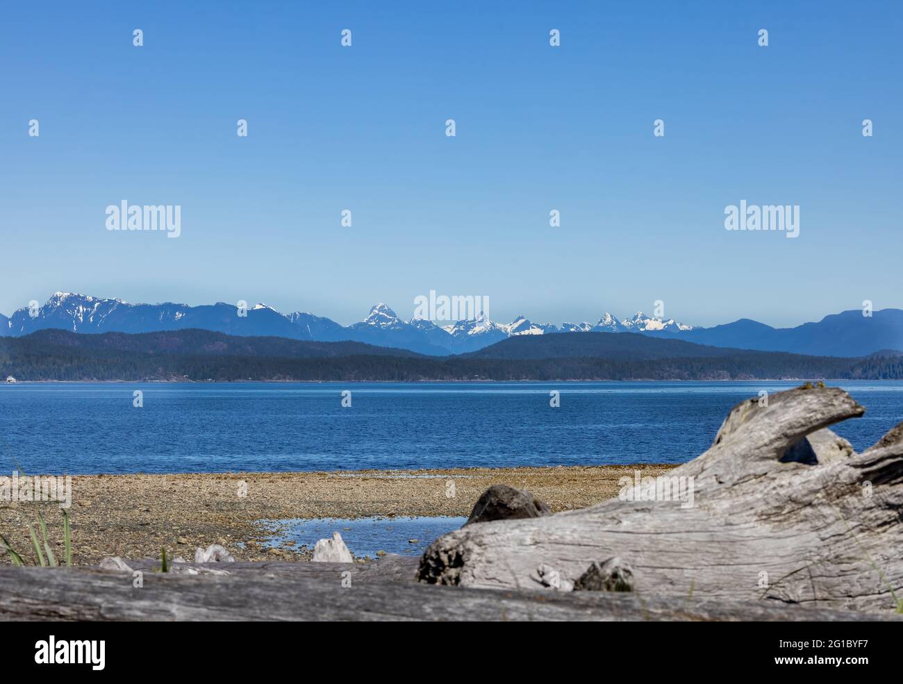 Rebecca Spit Marine Provincial Park, Quadra Island, looking at the coastal mountain range on the Rebecca Spit Marine Provincial Park, Quadra Island, looking at the coastal mountain range on the