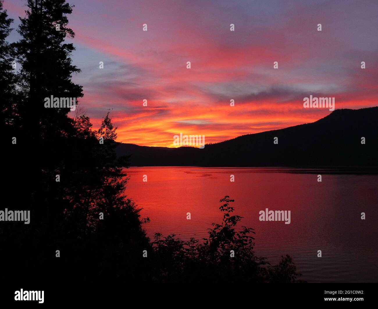 Beautiful sunset in the Lake Stock Photo