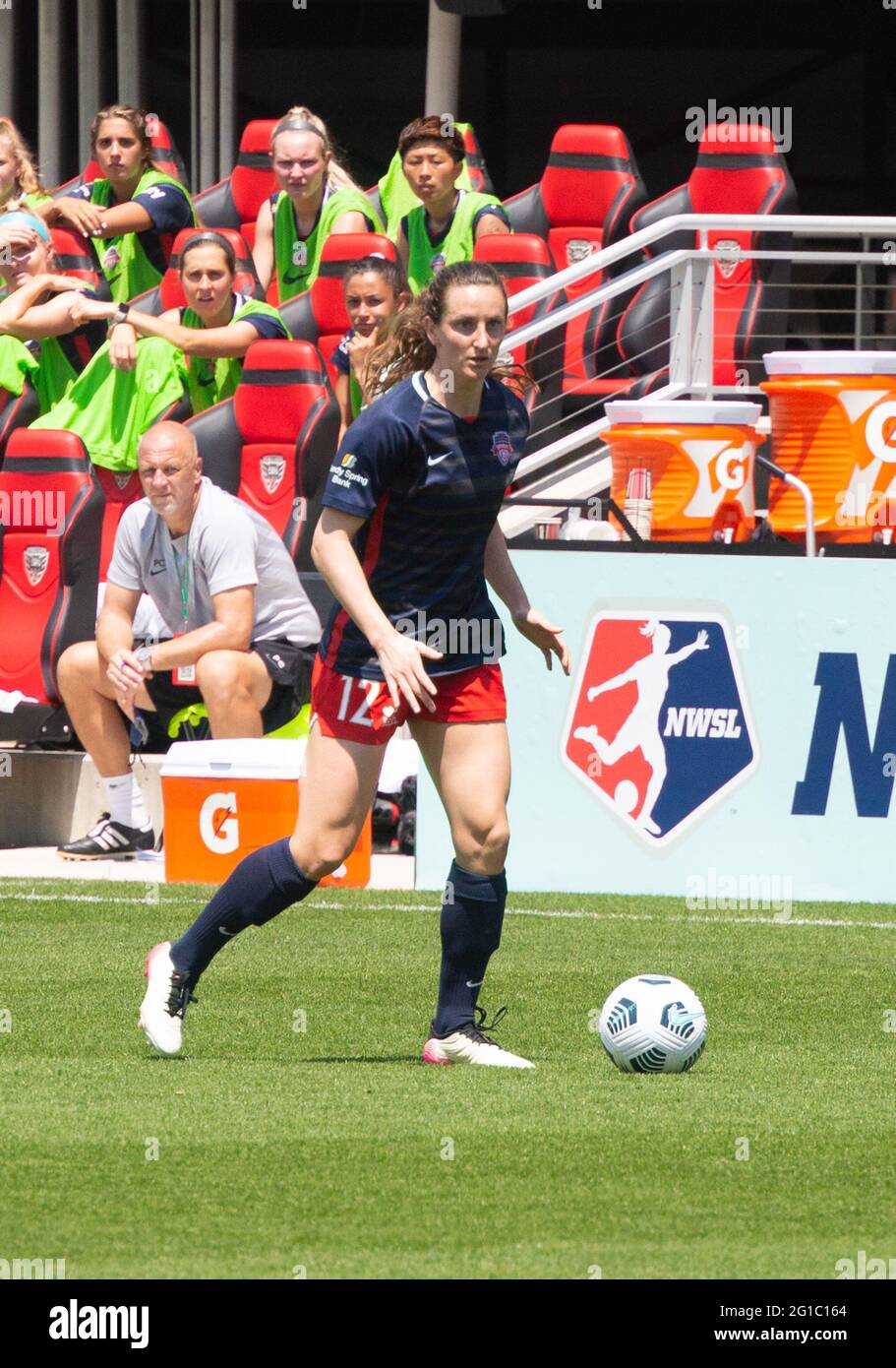 Washignton D.C, United States. 06th June, 2021. Andi Sullivan #12 controling the ball during the Washington Spirit's game against Orlando Pride at Audi Field in Washington, DC NO COMMERCIAL USAGE. Credit: SPP Sport Press Photo. /Alamy Live News Stock Photo