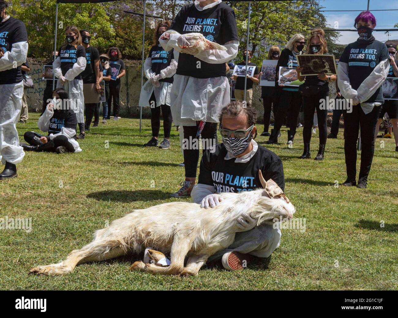 Los Angeles, USA. 6th June, 2021. People gather at Pan Pacific Park for the 11th Annual National Animal Rights Day. 06th June, 2021. The day highlights the need to give a voice Los Angeles, USA. 6th June, 2021. People gather at Pan Pacific Park for the 11th Annual National Animal Rights Day. 06th June, 2021. The day highlights the need to give a voice