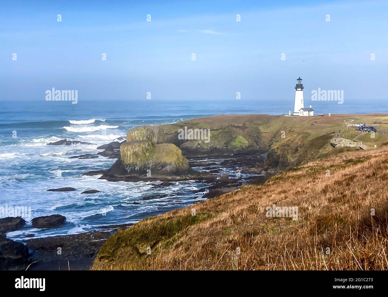 Yaquina Head Lighthouse along the Oregon Coast Stock Photo
