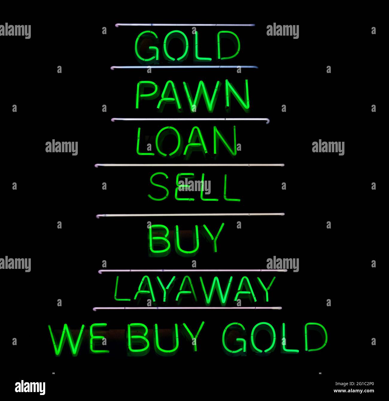 Vintaeg Neon Pawn Shop Signage Green Neon Stock Photo