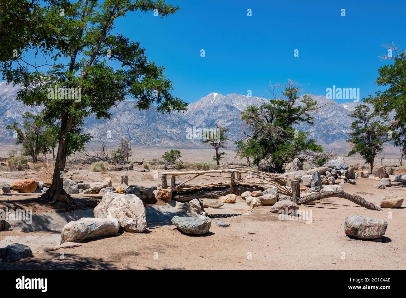 Garden of the Manzanar National Historic Site at California Stock Photo