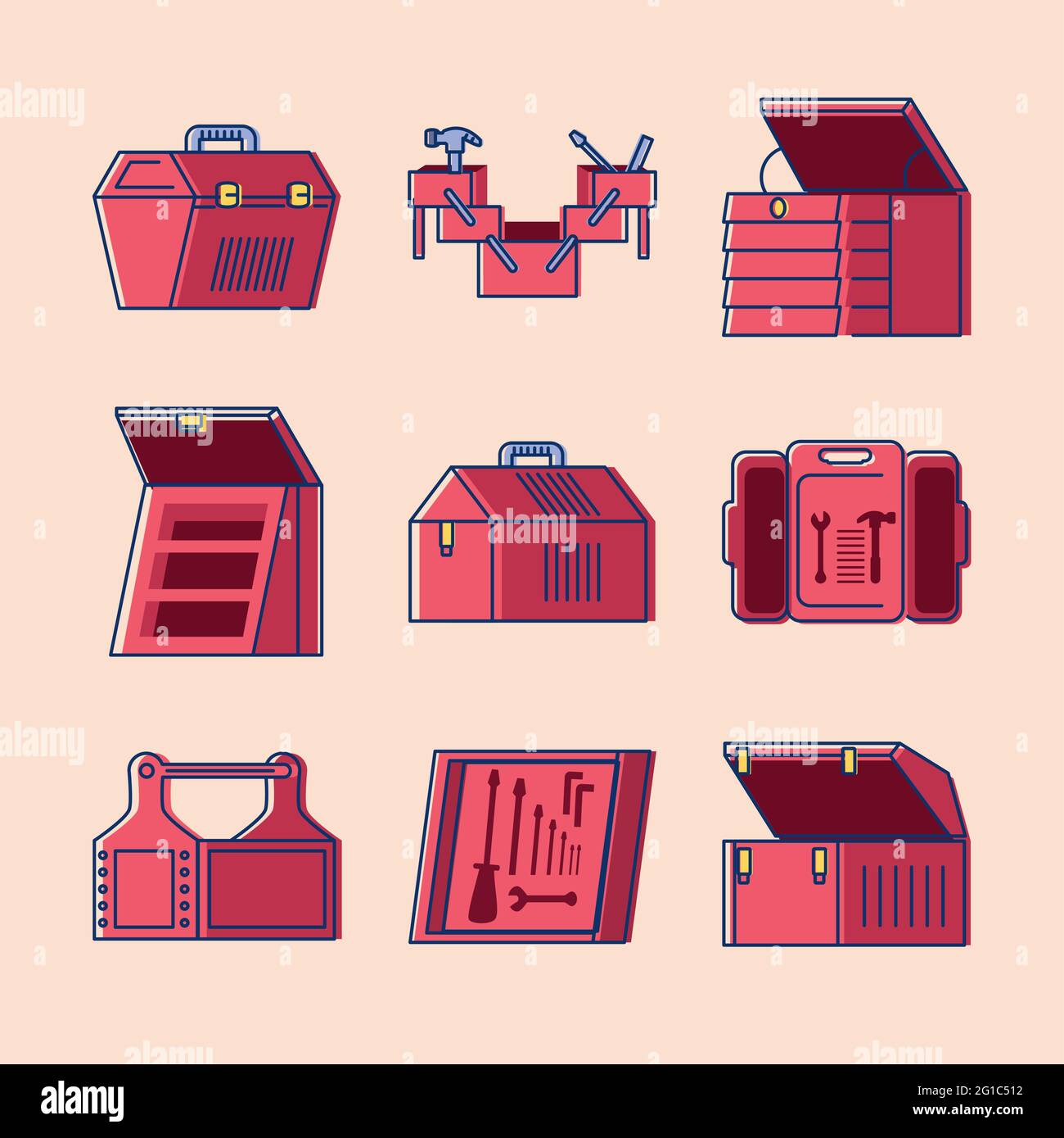 set of tool boxes Stock Vector