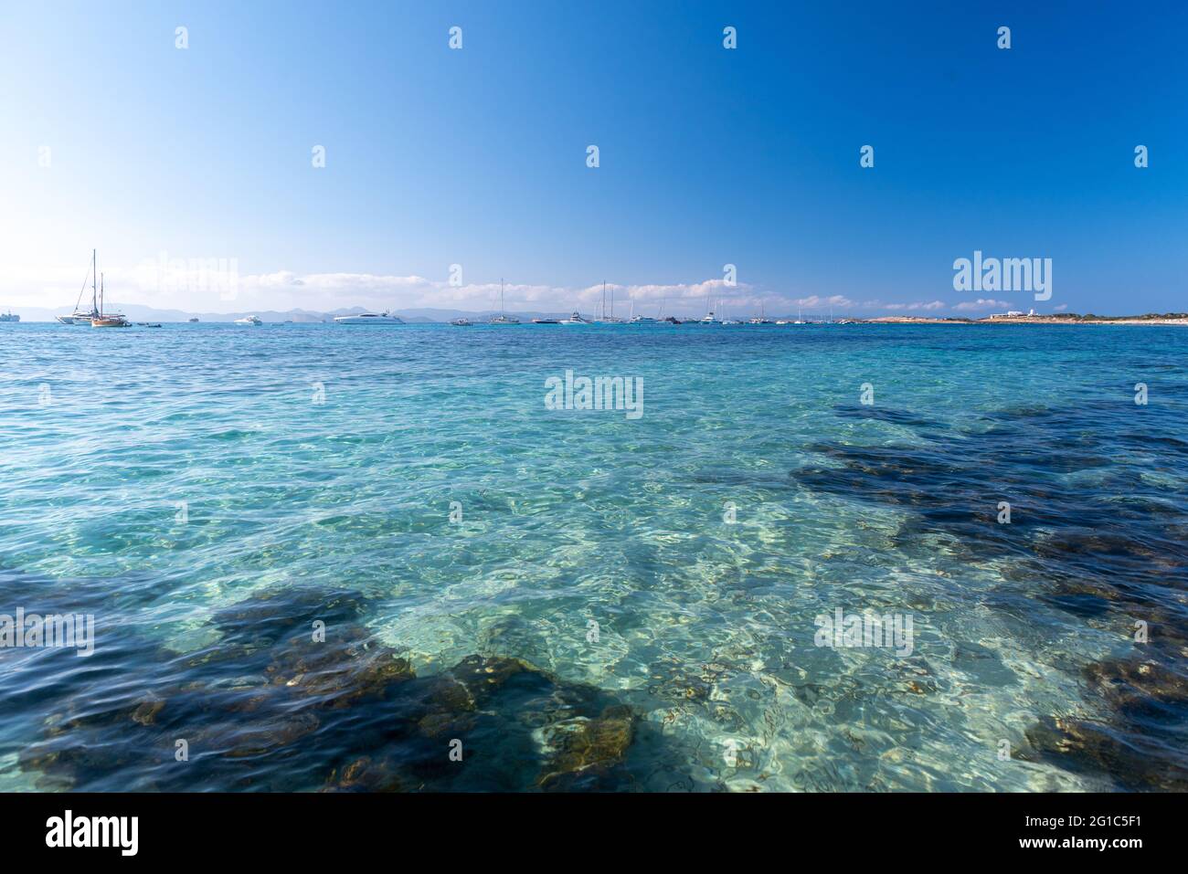 Beaches of the Island of Formentera in the Balearic Islands in Spain. Stock Photo