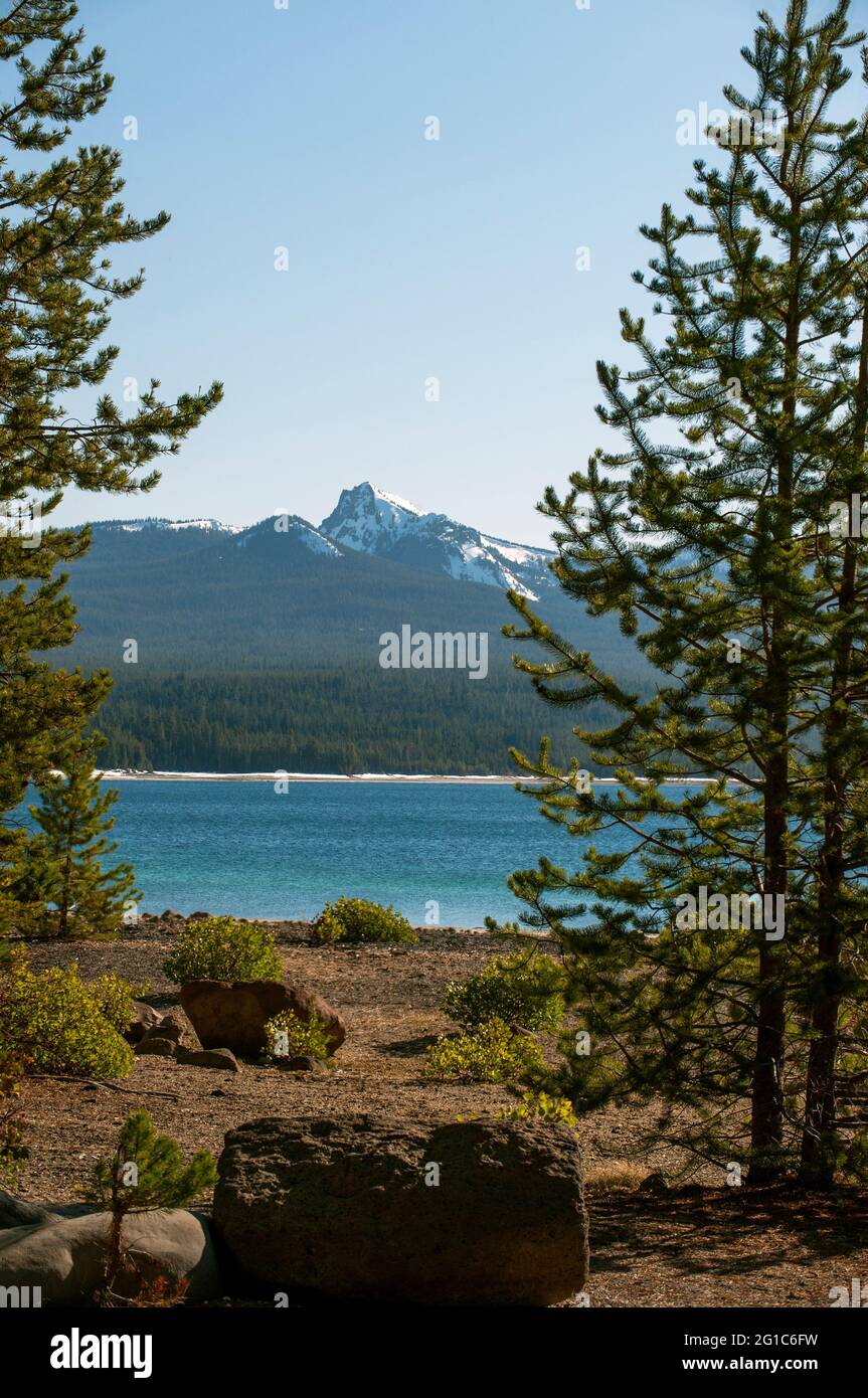 Cowhorn Mountain and Crescent Lake, Oregon Cascades Stock Photo