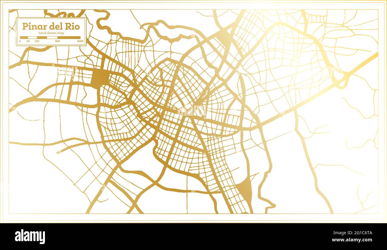 Pinar del Rio Cuba City Map in Retro Style in Golden Color. Outline Map ...