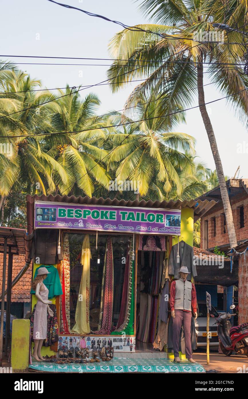 Mannequins outside Tailor shop in High Street, Agonda, Goa, India Stock