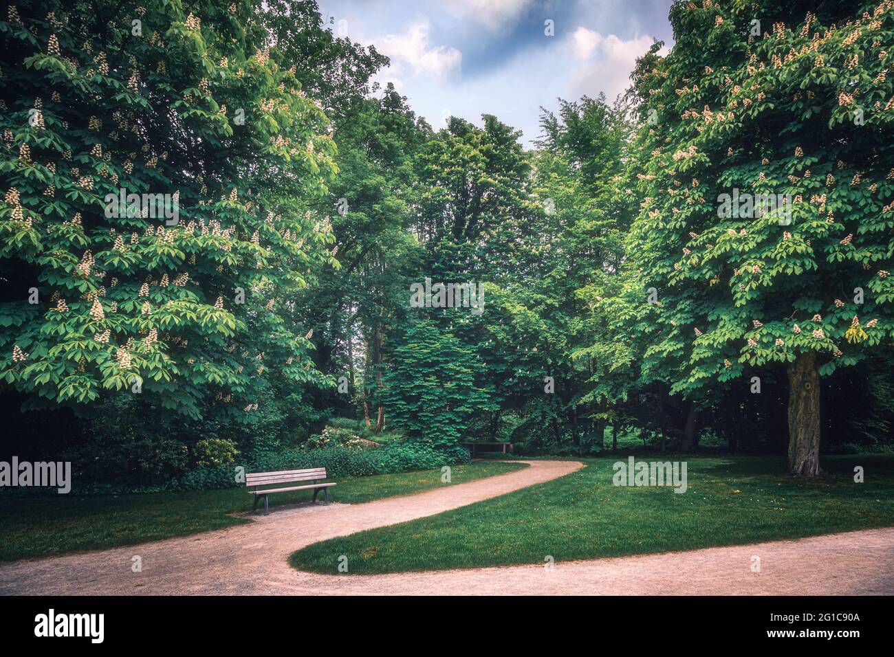 Schlosspark Garden Park at Borbeck Castle. A baroque moated castle in