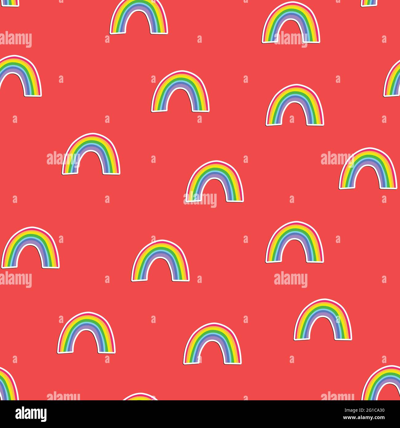Trendy seamless pattern with colorful rainbow on pink background. Design for invitation, poster, card, fabric, textile, fabric. Cute holiday Stock Vector