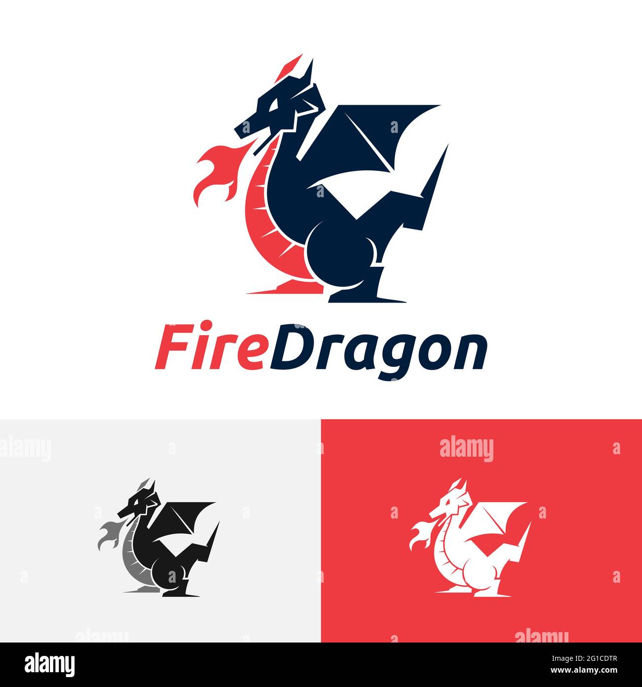 Fire Dragon Wing Legendary Animal Cartoon Logo Stock Photo