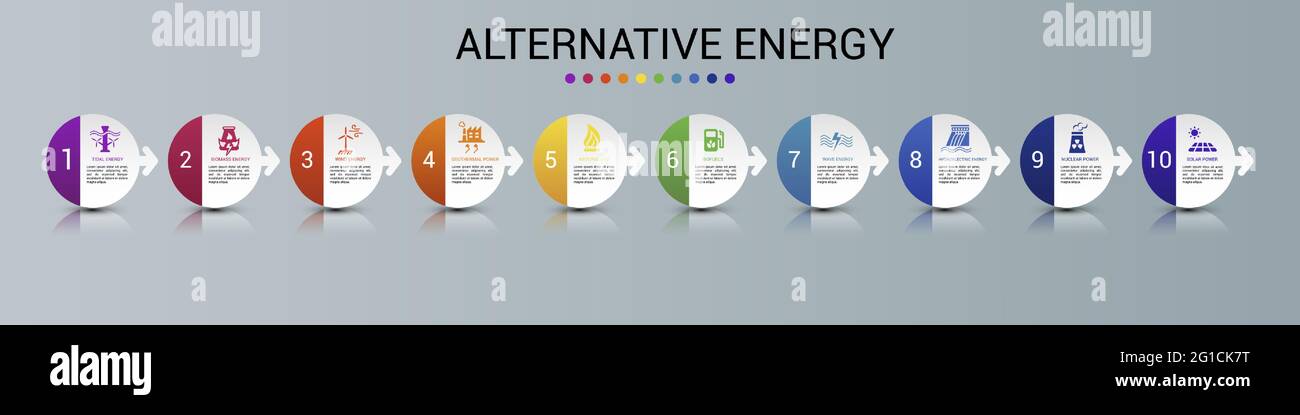 Infographic Alternative Energy template. Icons in different colors ...