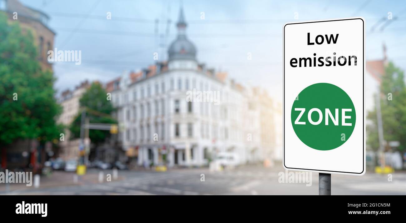 Road sign Low emission ZONE . Clean mobility concept  Stock Photo