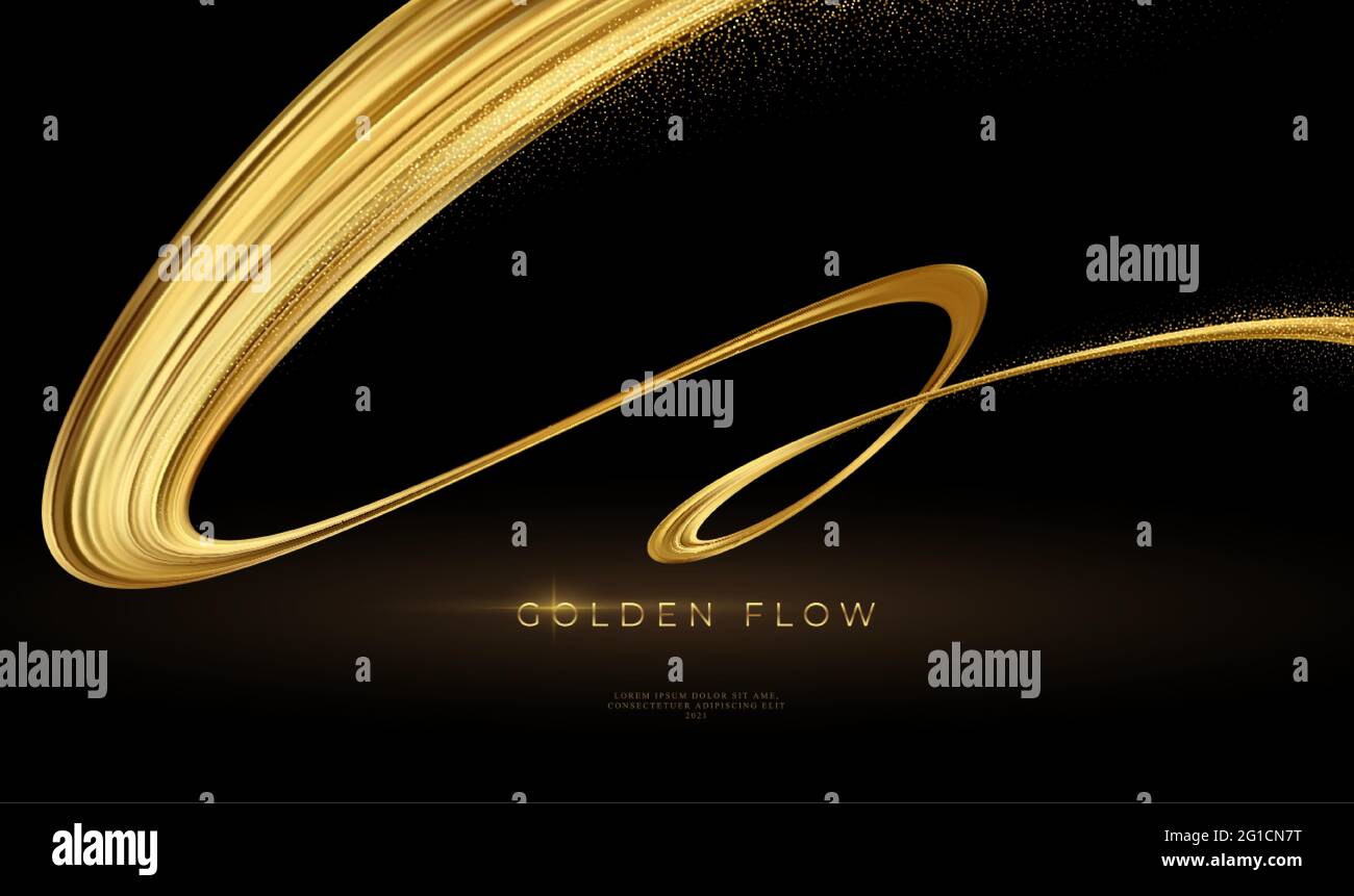Modern 3d banner with gold flow on black background. Gold flow wave ...
