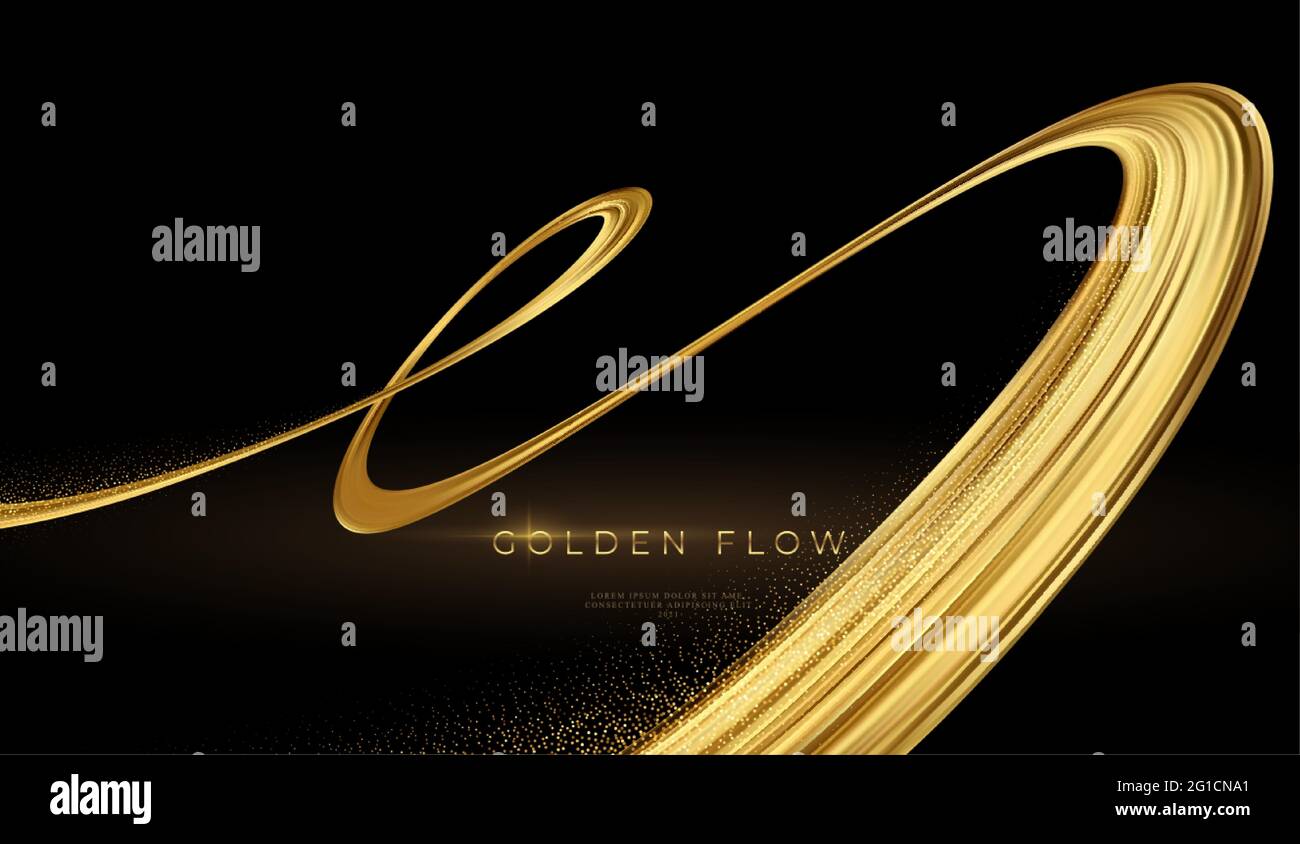 Modern 3d banner with gold flow on black background. Gold flow wave ...