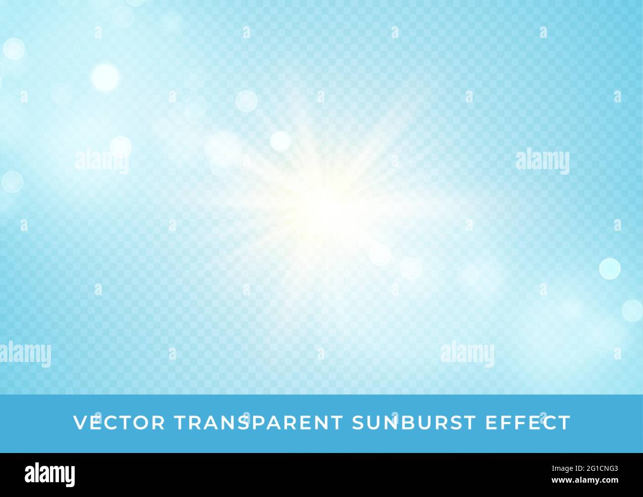 Sun rays blurred bokeh transparent effect isolated on light blue background. Vector illustration Stock Vector