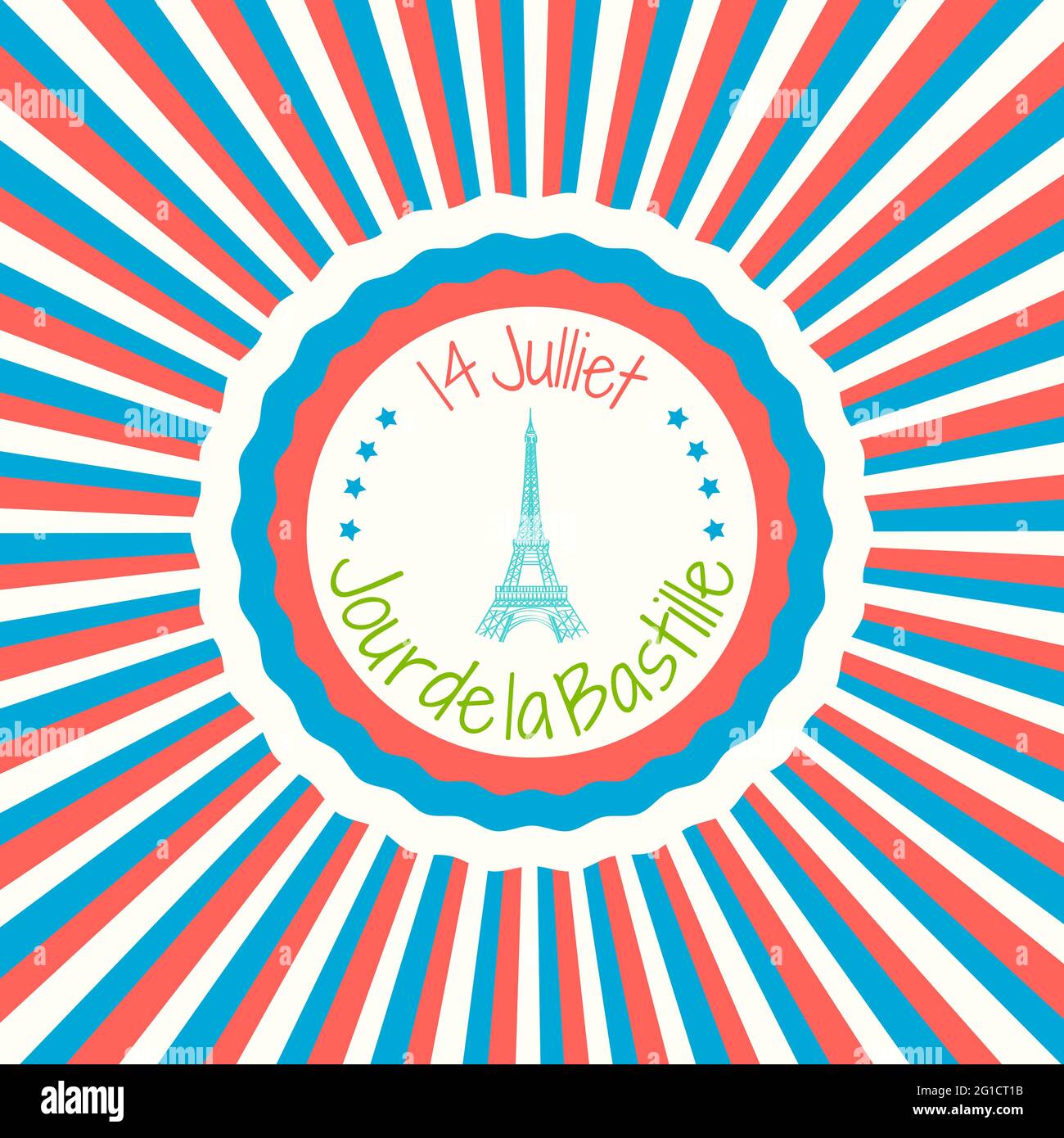 Bastille Day greeting card, France national day vector background Stock Vector