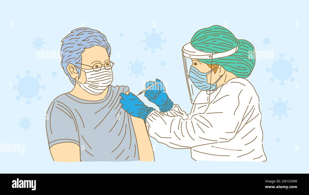Vaccination of people by doctors To build immunity against the virus covid-19 Stock Vector