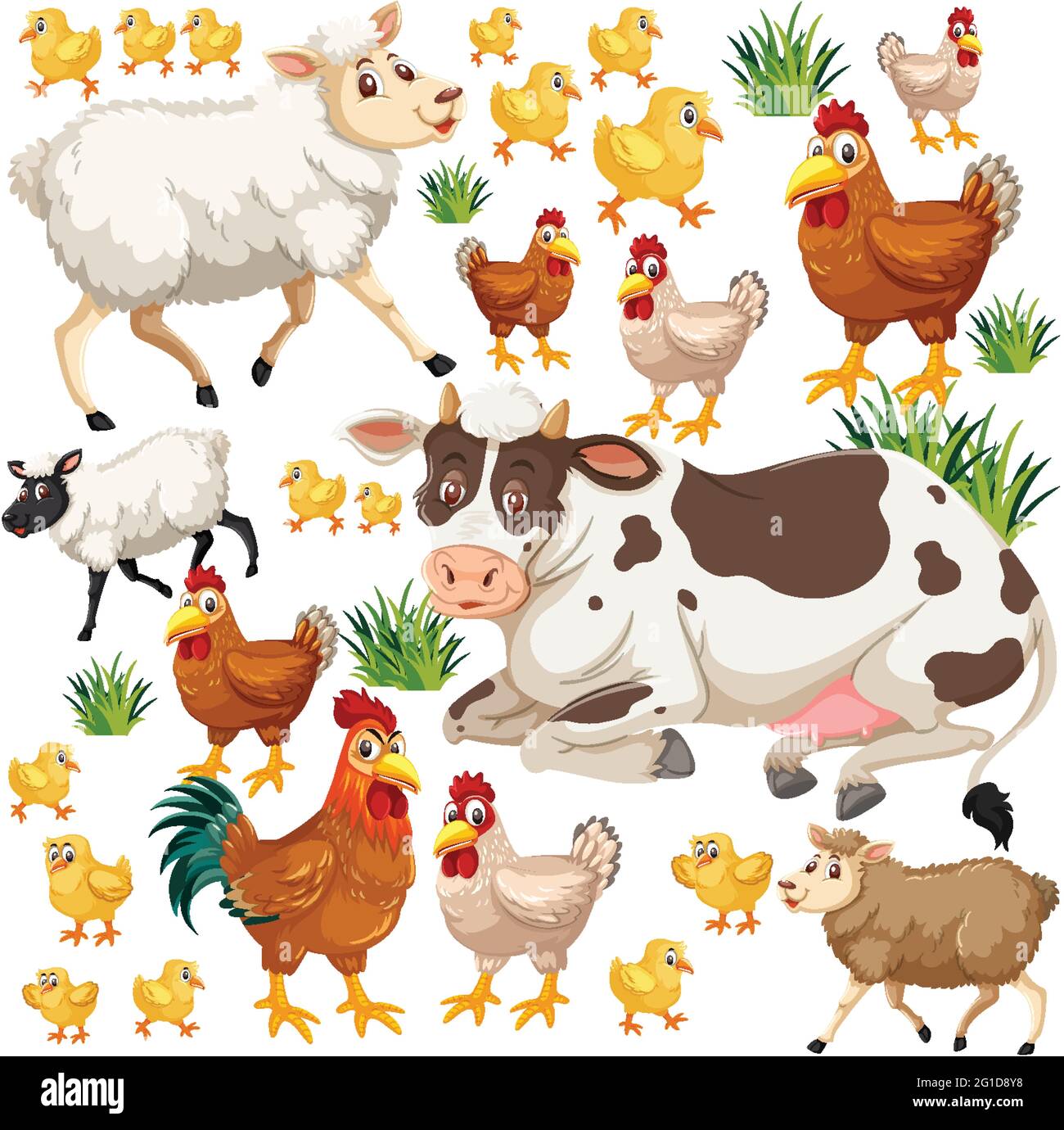 Seamless pattern with cute wild animals on white background illustration Stock Vector
