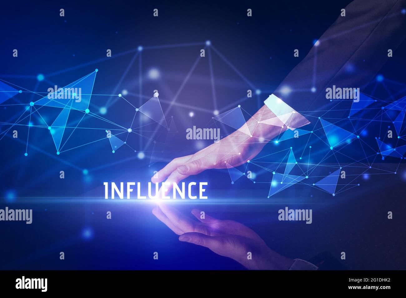 Businessman touching huge screen concept Stock Photo