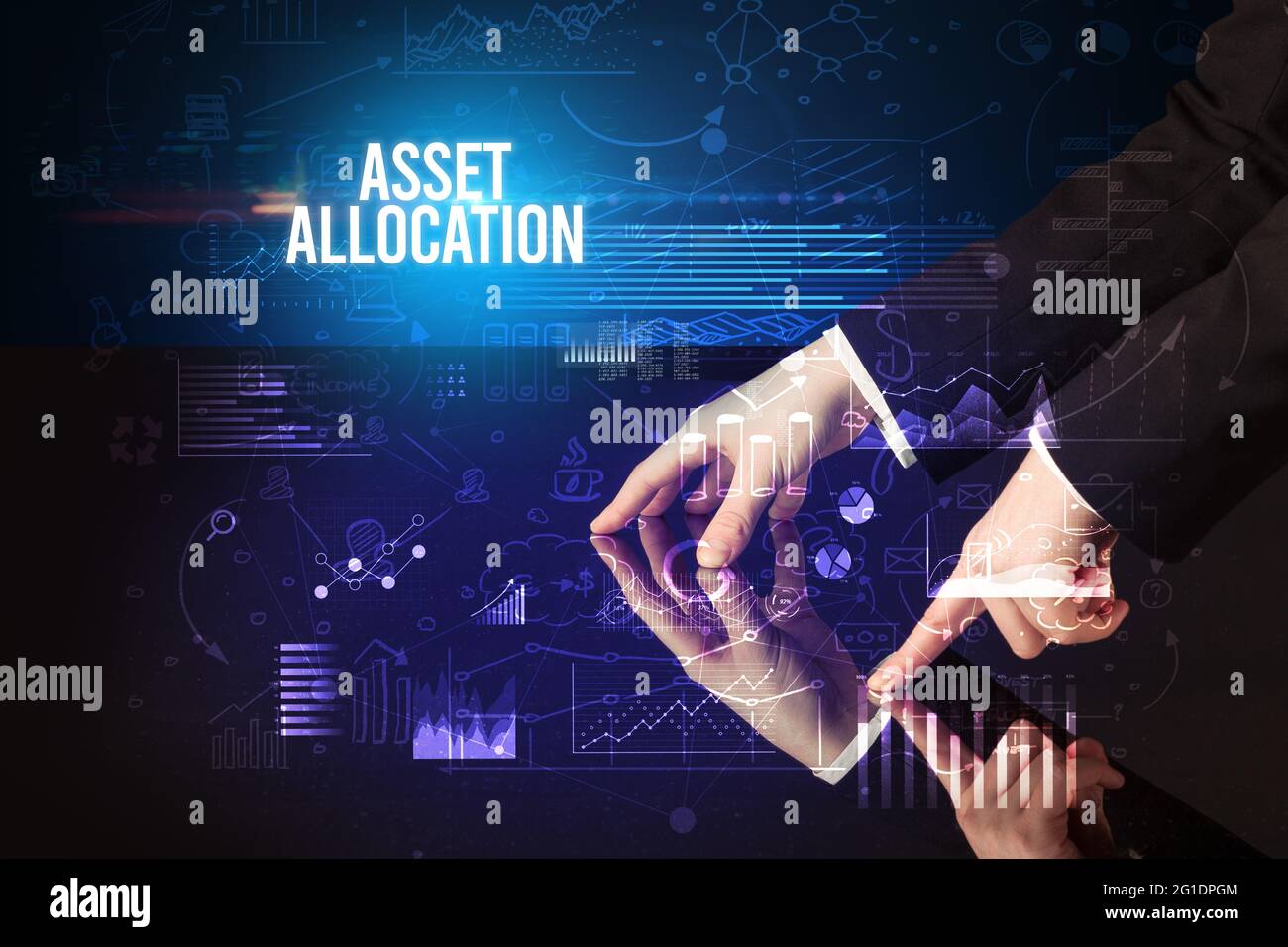 Businessman touching huge screen concept Stock Photo
