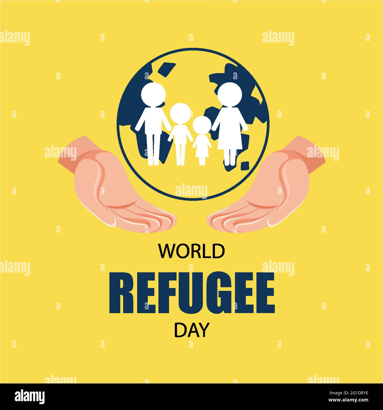World Refugee Day banner with people sign on globe illustration Stock ...
