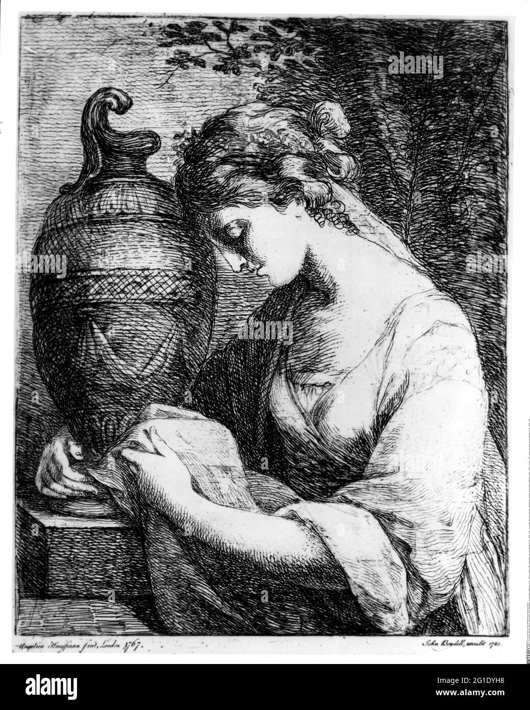 mourning, 'mourning woman', adapted from drawing, by Angelika Kauffmann (1741 - 1807), London, 1767, ADDITIONAL-RIGHTS-CLEARANCE-INFO-NOT-AVAILABLE Stock Photo