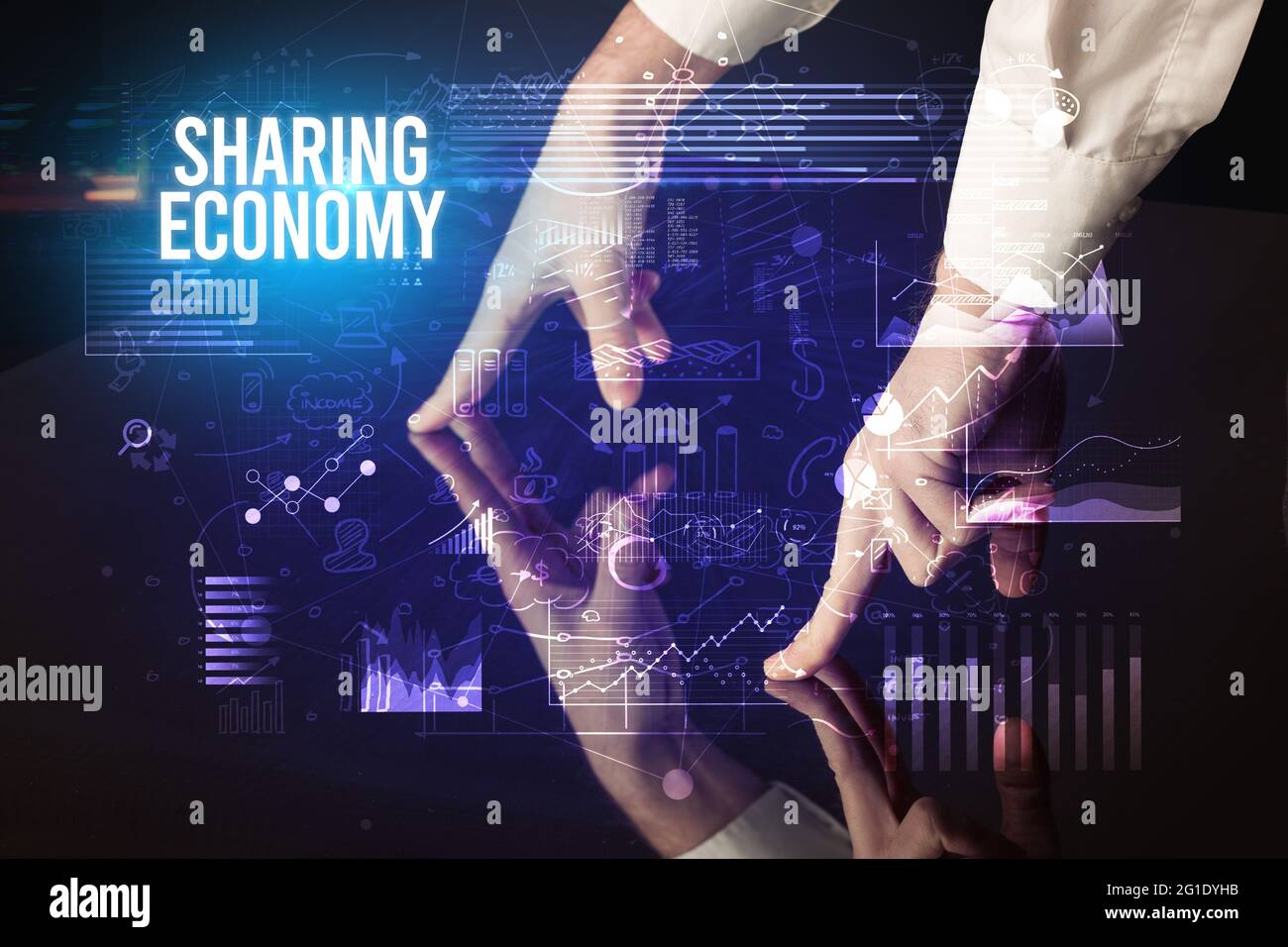 Businessman touching huge screen concept Stock Photo